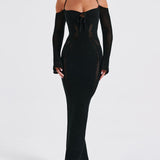 Sexy Backless Suspender Slim Hollow Long Sleeve Dress