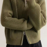 Ribbed High Neck Zip Sweater