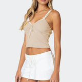 Faux Two Piece Bow Lace Sweet Crop Top