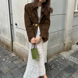Brown Single-Breasted Suede Blazer