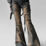 Low Waist Flare Cargo Jeans