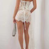 Strapless Lace Corset Sheer Mini Dress