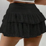 Sexy Tiered Lace Trim Mini Cake Skirt