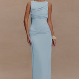Ruched Split Backless Maxi Dress