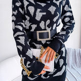 Leopard Turtleneck Sweater Dress