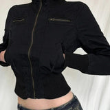 Casual Girdling Waist Black Jacket