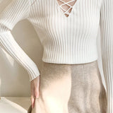 Slim Fit Lace Up V Neck Sweater
