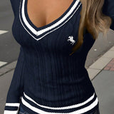 V-Neck Long Sleeve Knit Sweater