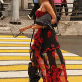 Ruched Low-Neck Floral Dress