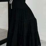 Boho Chic High Waisted Contrast Drawstring A Line Maxi Skirt