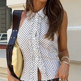 Polka Dot Halter Backless Crop Top