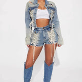 Trendy Jacket Two Piece Shorts Set