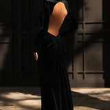 Solid Color High Neck Backless Maxi Dress