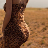 Leopard Print Backless Bodycon Maxi Dress