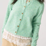 Green Knit Cuffed Solid Chic Cardigan