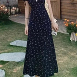 V-neck Waist-cinching Slim Floral Dress