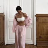 Cotton Loose Long Sleeve Shirt Pants Two Piece Set