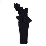 Party Formal Cocktail Evening off-Shoulder Ruffled Backless Dinner Dress