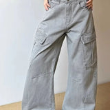 Vintage Grey Wide Leg Cargo Jeans