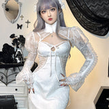 Lace Gothic Retro Mesh Flare Sleeve Witchy Bodycon Goth Cocktail Vintage Dress
