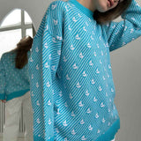 Sailboat Pattern Crew Neck Knit Sweater