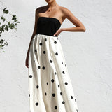 Polka Dot Print Strapless A-Line Maxi Dress