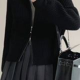 Ribbed High Neck Zip Sweater