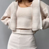 Fuzzy Solid Cardigan Tank Three Piece Set