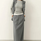 Gray Loose Sleeveless Long Office Two Piece Set