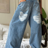Vintage Heart Ripped Wide-Leg Jeans