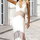 See-Through Lace Halter V-Neck Backless Party Dress