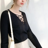 Slim Fit Lace Up V Neck Sweater