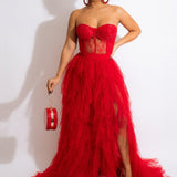 Sheer Lace Bustier Formal Dress