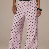 Polka Dot Casual Mid Waist Wide Pants