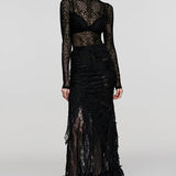 Women's Gothic Ripped Knit Lace Long Dark Feel Club Hallowmas Black Skirt