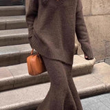 Lazy V-neck Knit Sweater Mermaid Skirt Two Piece Set