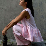 Romantic Cotton V Neck Sleeveless Vest Pants Two Piece Set