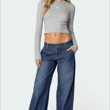 Striped Low Rise Wide Leg Jeans
