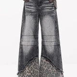 Patchwork Leopard Wide Leg Jeans