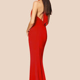 V-Neck Halter Lace Backless Fishtail Party Dress
