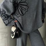 Casual Round Neck Knit Sweater with Pants Two Piece Set