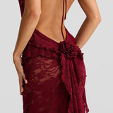 Backless Lace Halter Maxi Dress