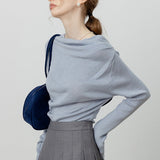Chic Off Shoulder Tie Waist Cowl Neck Long Sleeve Tee
