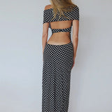 Sexy Polka Dot Halter Neck Bodycon Maxi Dress