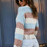 Colorblock V Neck Knit Sweater