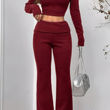 Sexy Off-Shoulder Fitted Crop Top Pants Two Piece Set