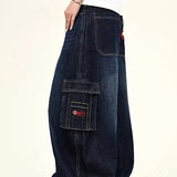 Dark Blue Cargo Wide-Leg Jeans