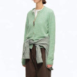 Green Wool Blend Crew Neck Knit Cardigan