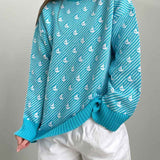 Sailboat Pattern Crew Neck Knit Sweater