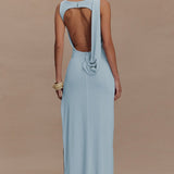 Ruched Split Backless Maxi Dress